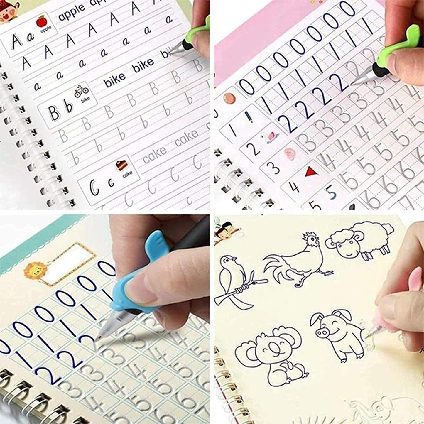Magic Practice Copybook (4 Book + 10 Refill) (A-127)Magic Practice Copybook for Kids – Reusable Handwriting Book Set with 4 Books, Magic Pen & 10 Refills (Ages 3–8)