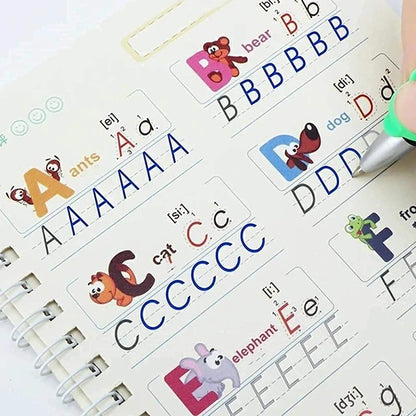 Magic Practice Copybook (4 Book + 10 Refill) (A-127)Magic Practice Copybook for Kids – Reusable Handwriting Book Set with 4 Books, Magic Pen & 10 Refills (Ages 3–8)